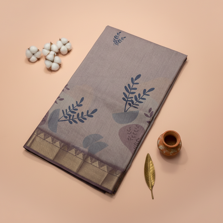 KUBERAN LIGHT LAVENDER PRINTED COTTON SAREE