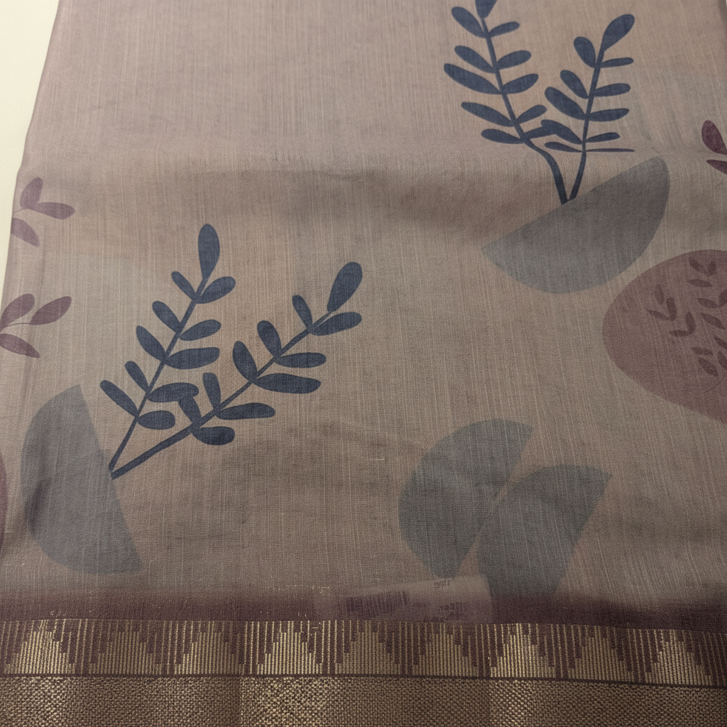 KUBERAN LIGHT LAVENDER PRINTED COTTON SAREE