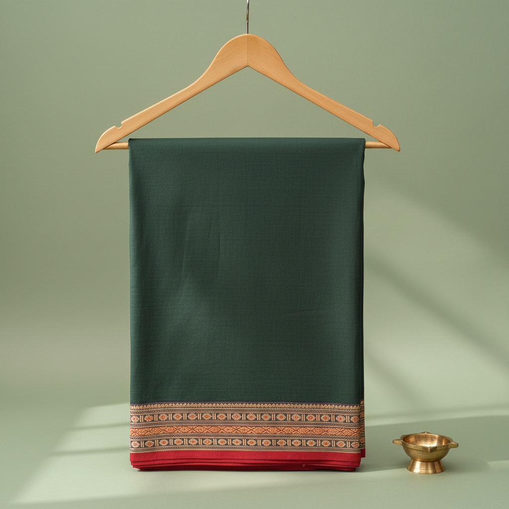 KUBERAN DARK GREEN COTTON SAREE