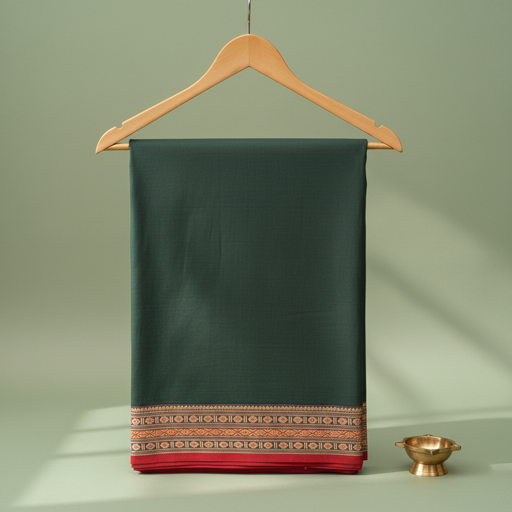 KUBERAN DARK GREEN COTTON SAREE