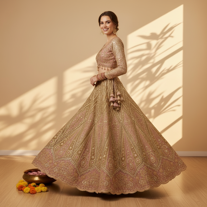 Kuberan Ready to Wear Bridal Lehenga Champagne Gold & Blush Pink
