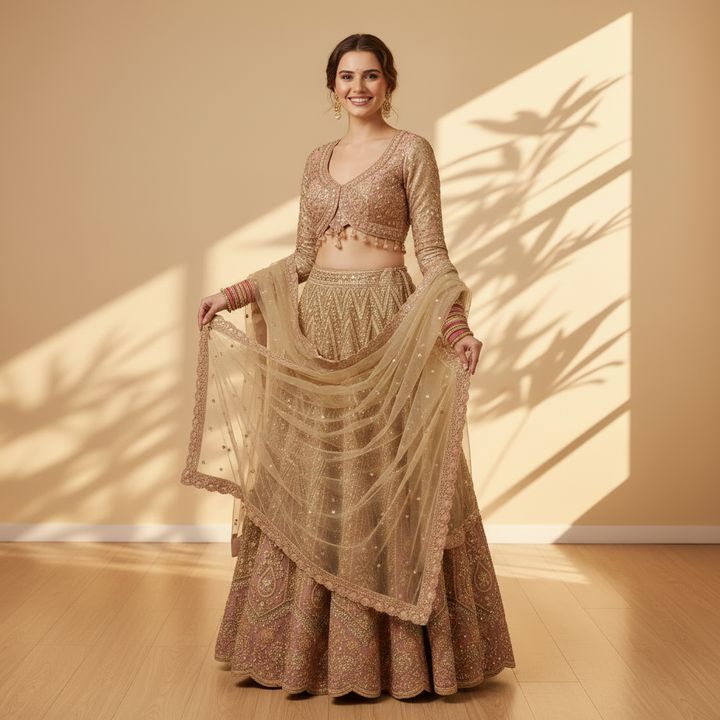 Kuberan Ready to Wear Bridal Lehenga Champagne Gold & Blush Pink