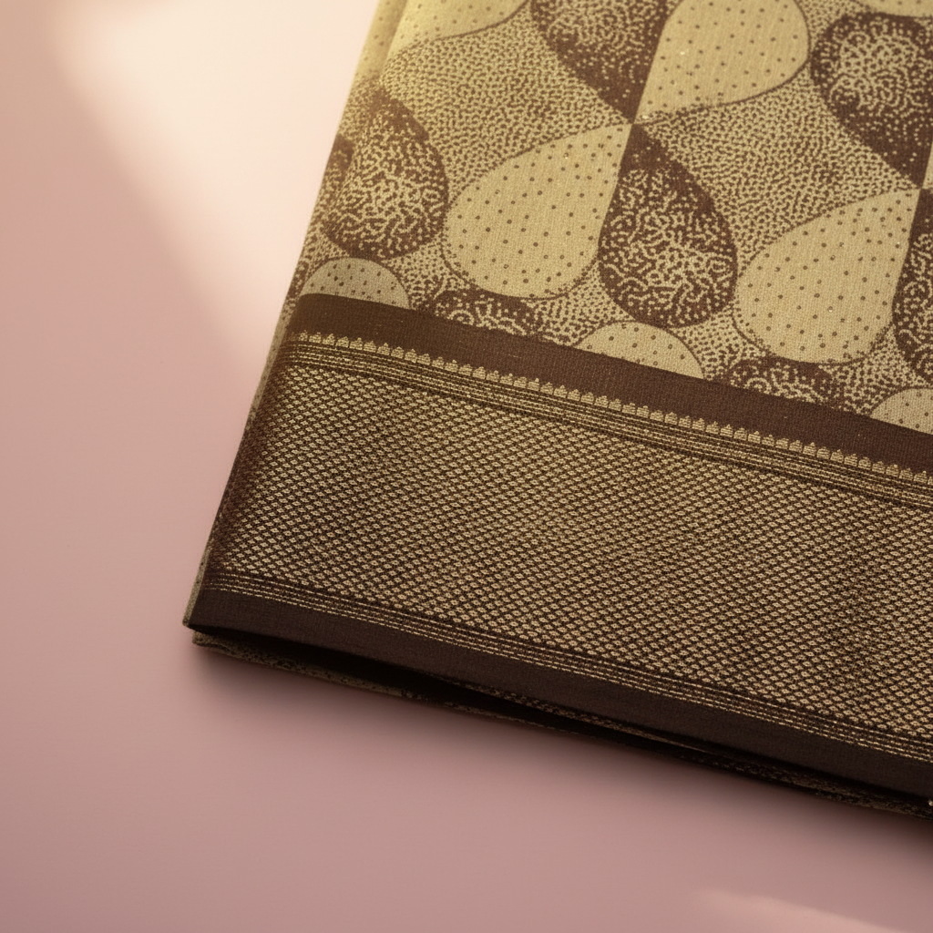 Kuberan Beige & Brown Paisley Dotted Print Saree