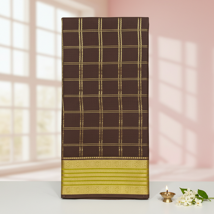 KUBERAN BROWN PURE CREPE SAREE