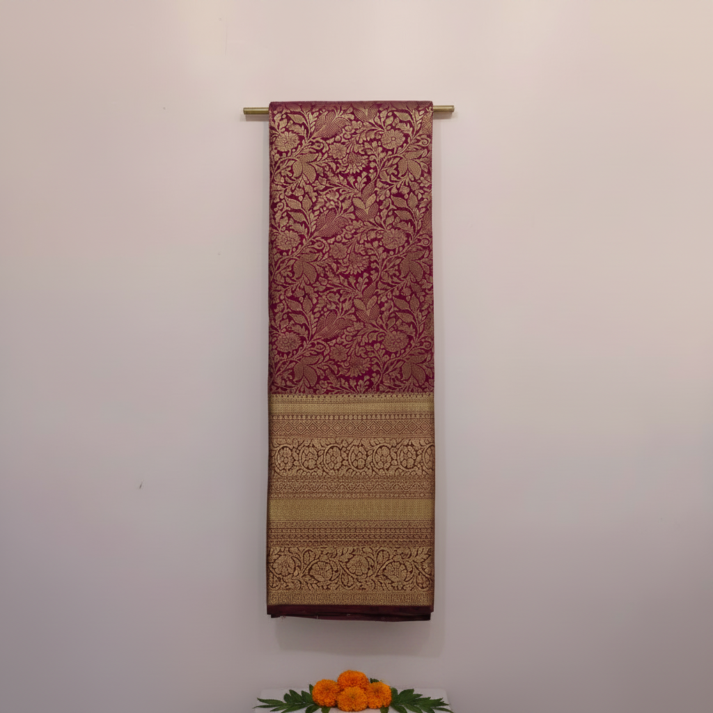 KUBERAN RED BROCADE SEMI SILK SAREE