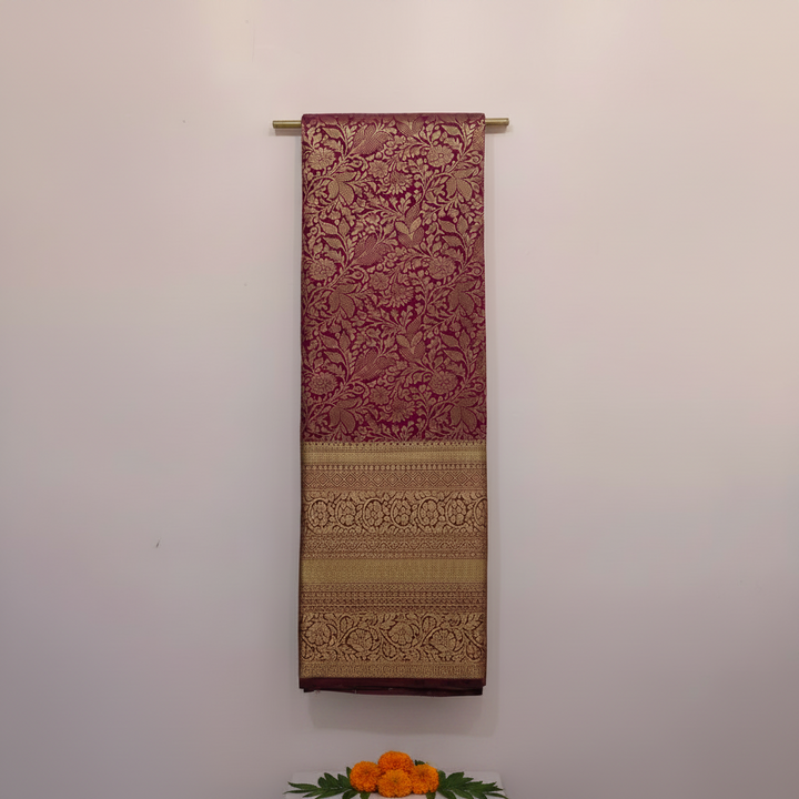 KUBERAN RED BROCADE SEMI SILK SAREE