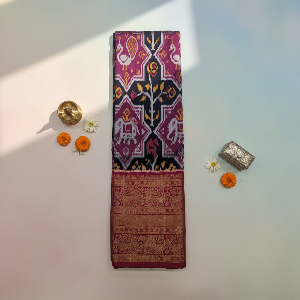 KUBERAN PURPLE BLUE POCHAMPALLY SILK SAREE