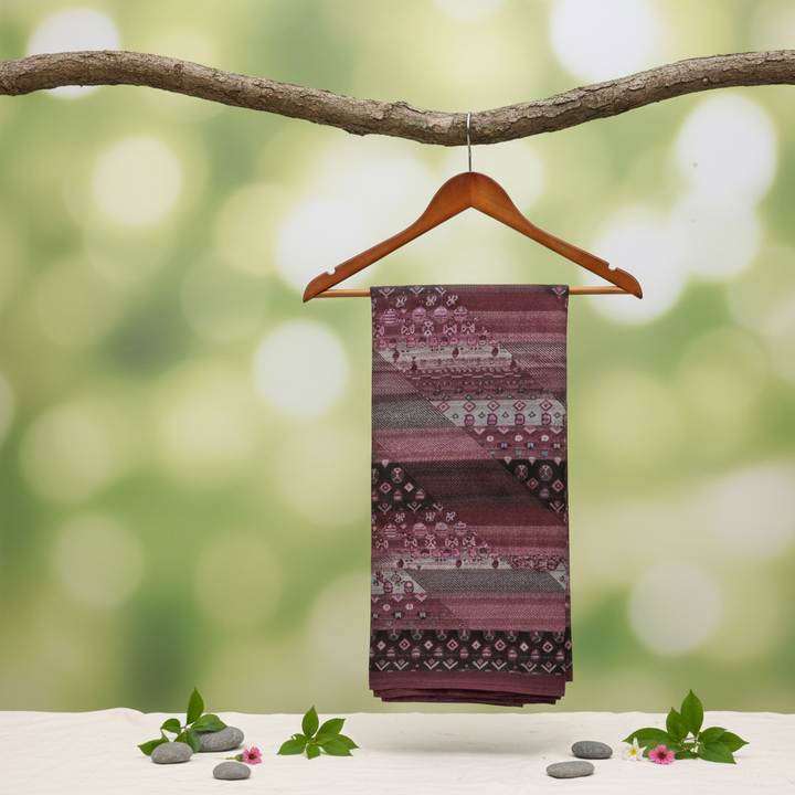 KUBERAN BURGUNDY PURE CHIFFON PRINTED SAREE