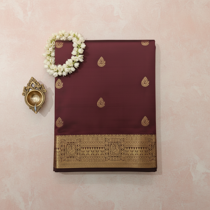 KUBERAN BURGUNDY 9 YARDS PURE SILK SAREE