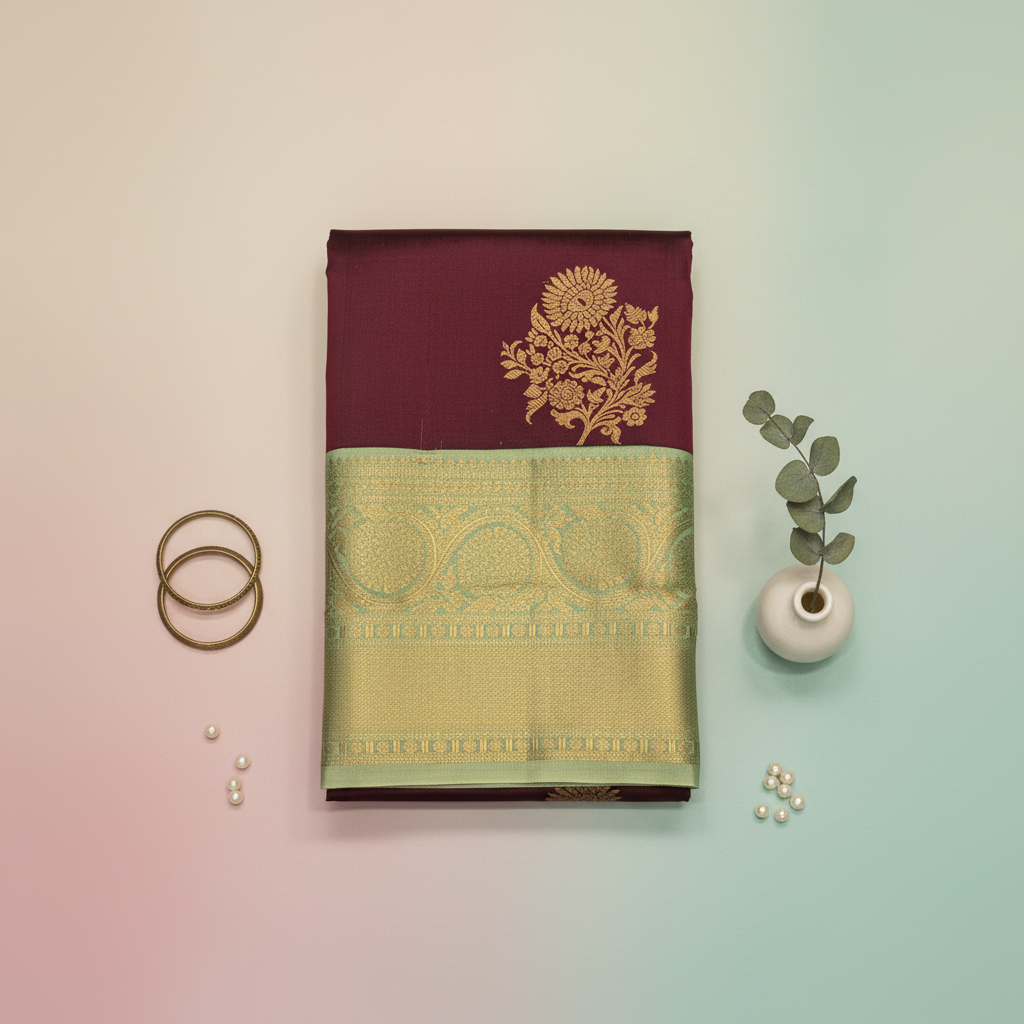 KUBERAN BROWN GREEN PURE SILK SAREE
