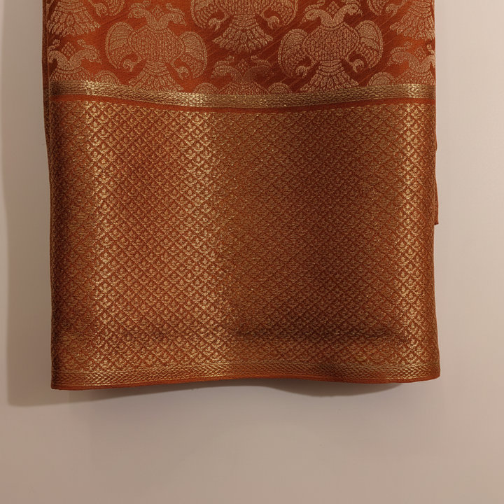 kuberan Burnt Orange Mysore Silk Saree with gandaberunda motif