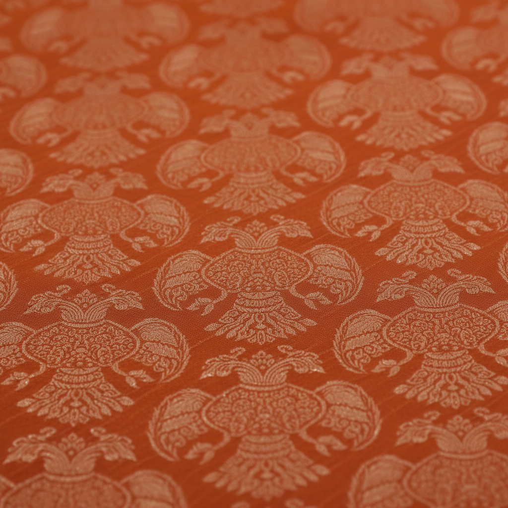 kuberan Burnt Orange Mysore Silk Saree with gandaberunda motif