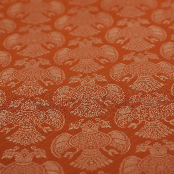 kuberan Burnt Orange Mysore Silk Saree with gandaberunda motif