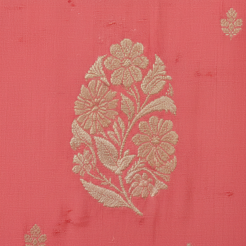 KUBERAN PEACH GEORGETTE SEMI BANARASI SILK SAREE