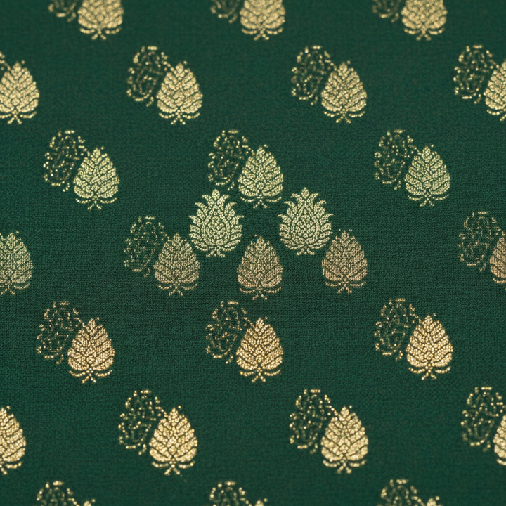 KUBERAN GREEN GEORGETTE SEMI BANARASI SILK SAREE
