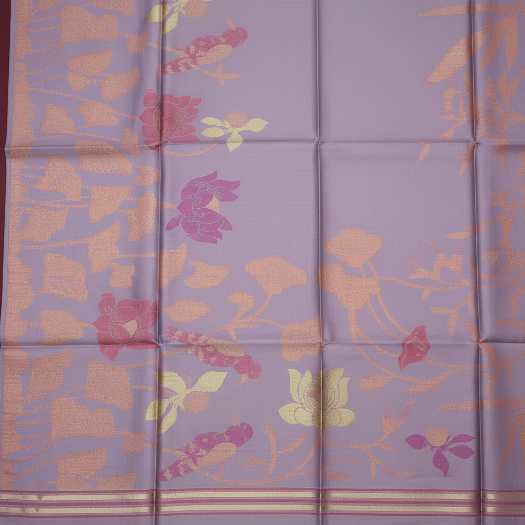 Lavender raw Silk Saree with Floral Motifs