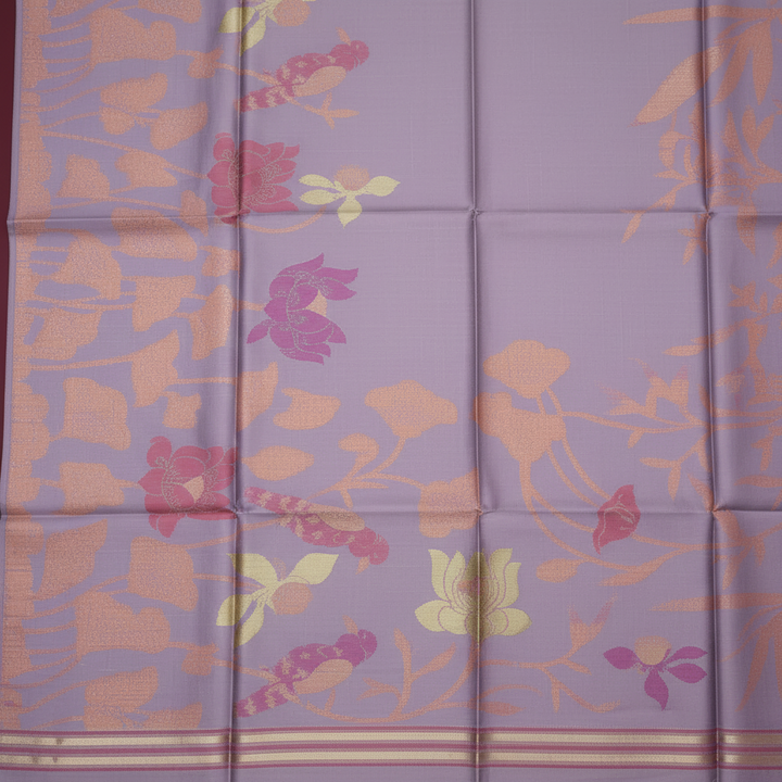 Lavender raw Silk Saree with Floral Motifs