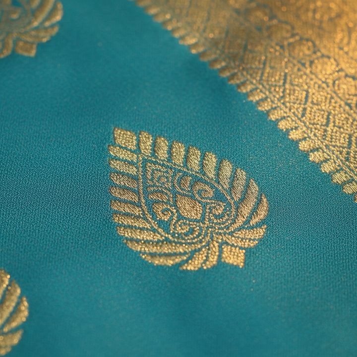 KUBERAN SKY BLUE 9 YARDS PURE SILK SAREE