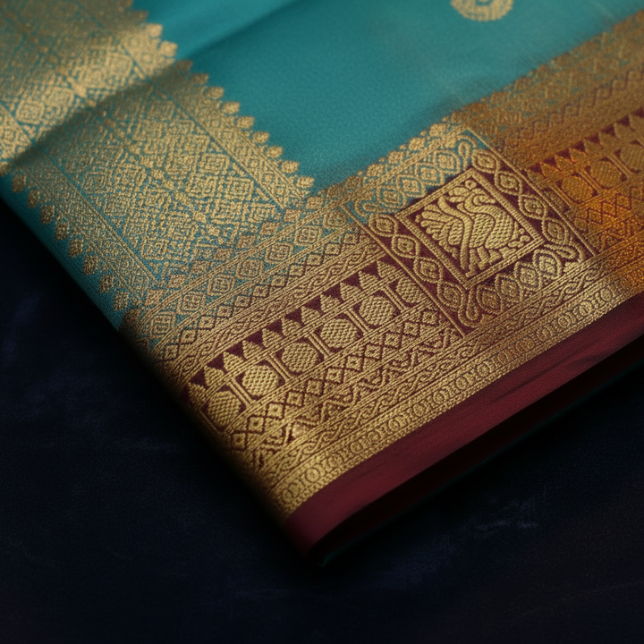 KUBERAN SKY BLUE 9 YARDS PURE SILK SAREE
