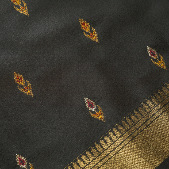 KUBERAN BLACK WITH RED BISHNUPURI SOFT SILK SAREE