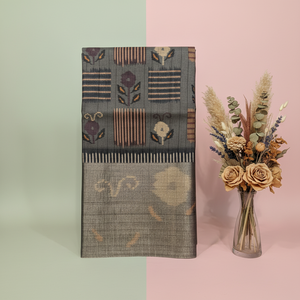 KUBERAN GREY WITH TISSUE BORDER SEMI TUSSAR SILK SAREE
