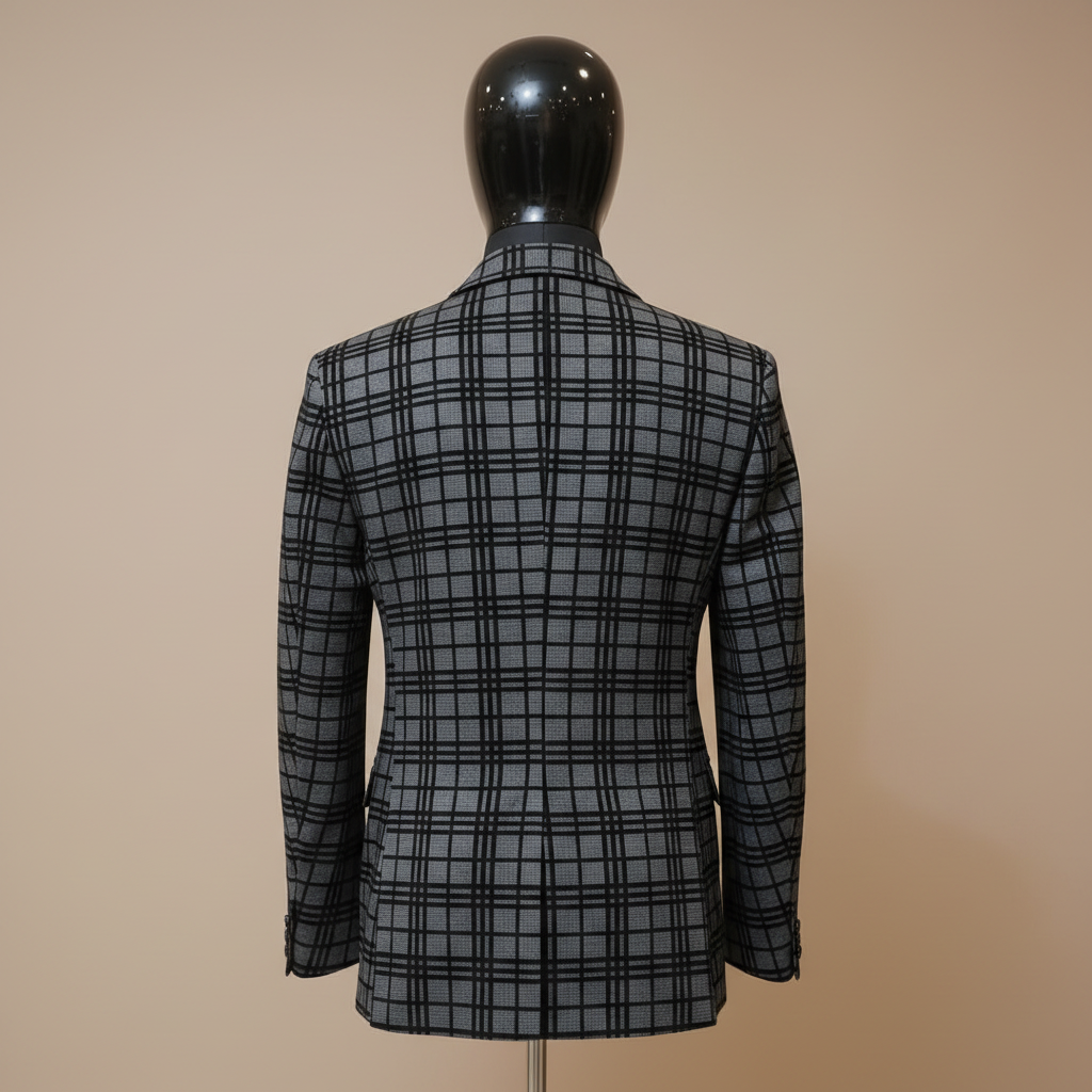 Kuberan Men's Grey and Black Checkered Blazer