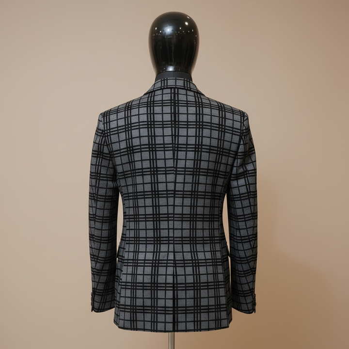 Kuberan Men's Grey and Black Checkered Blazer