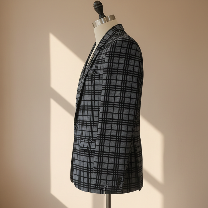 Kuberan Men's Grey and Black Checkered Blazer