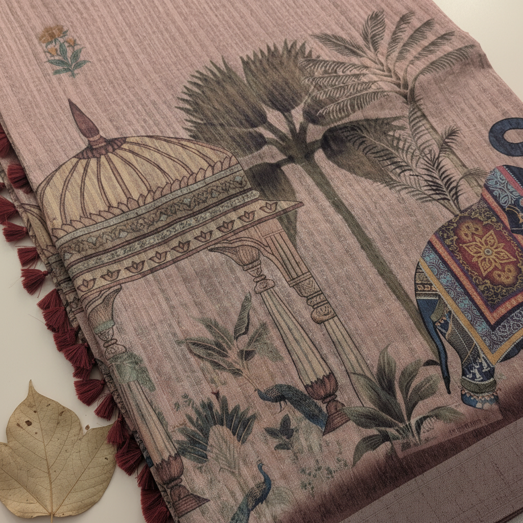 KUBERAN PASTEL PINK LINEN COTTON SAREE