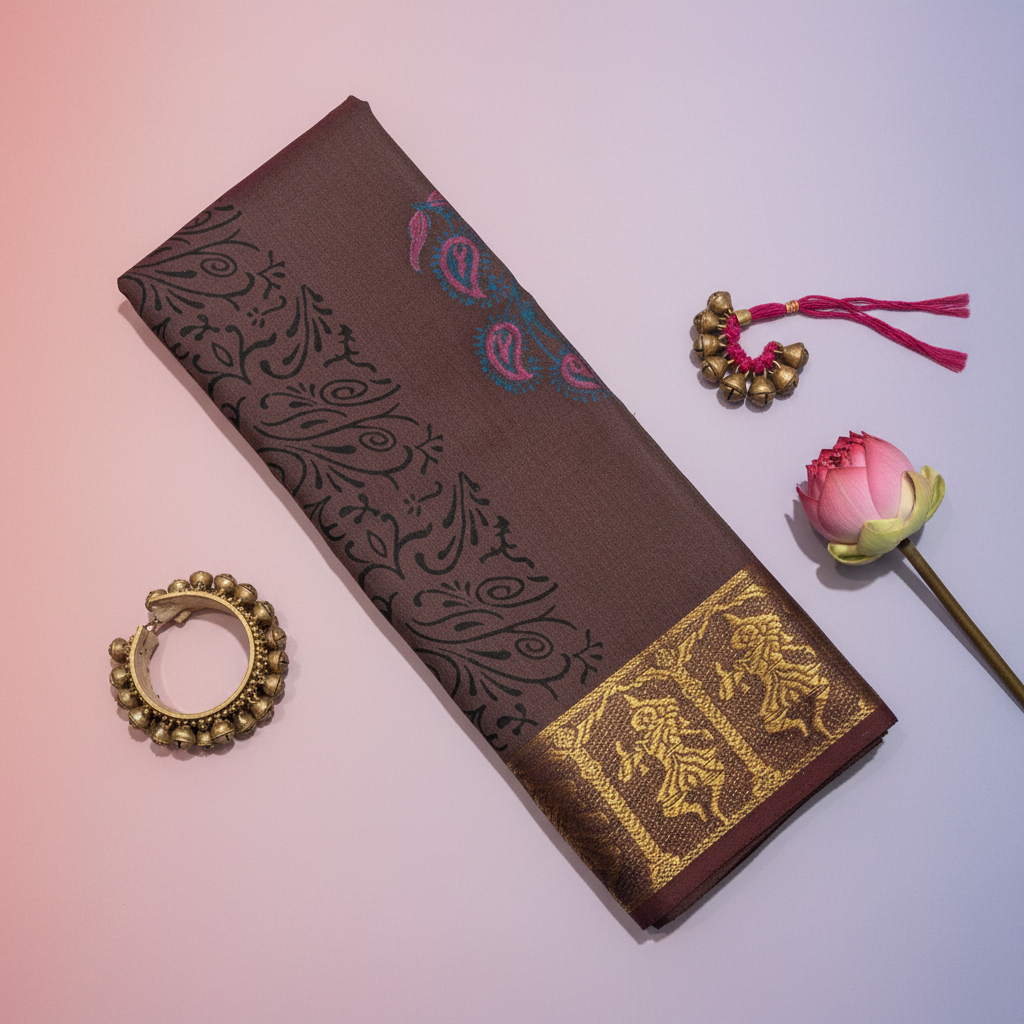 KUBERAN DULL BROWN COTTON DANCE PRACTICE SAREE