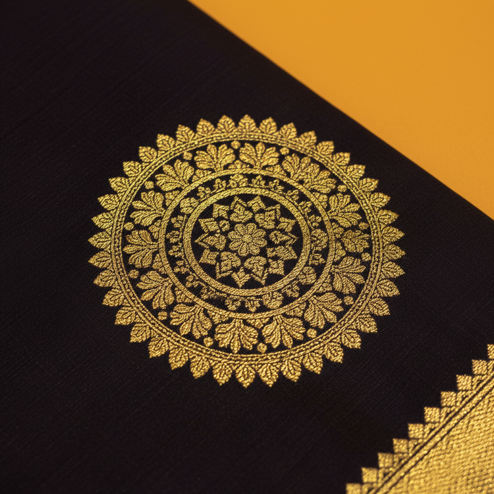 Kuberan maroon Kanchipuram Silk Saree with Golden Mandala & Peacock Motifs