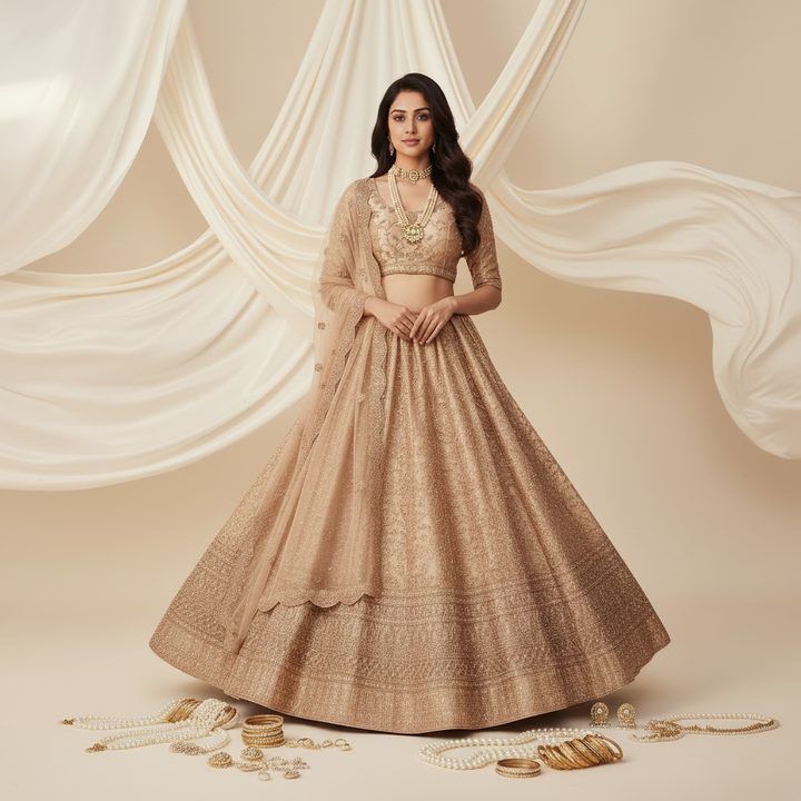 Kuberan Rose Gold Semi-Bridal Lehenga Semi-Stitched