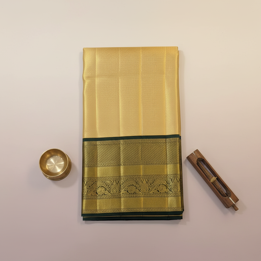 KUBERAN CREAM GOLDEN PURE KANCHIPURAM SILK SAREE