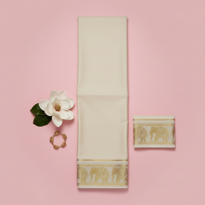 KUBERAN WHITE AIRAVAT BORDER PURE CREPE SAREE