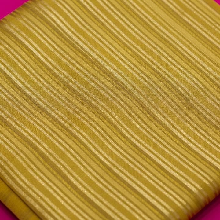 Kuberan Golden Yellow All-Over Gold Zari Diagonal Stripe Body & Gold Zari Floral Border Kanchipuram Silk Saree