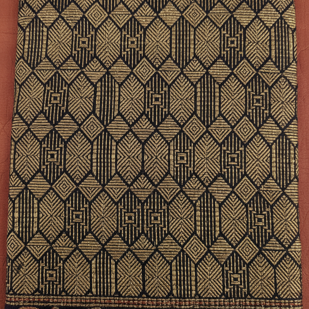 Kuberan Navy Blue All-Over Gold Zari Geometric Diamond & Navy Gold Zari Elephant Lion Deer Forest Scroll Border Kanchipuram Silk Saree