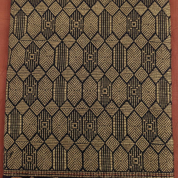 Kuberan Navy Blue All-Over Gold Zari Geometric Diamond & Navy Gold Zari Elephant Lion Deer Forest Scroll Border Kanchipuram Silk Saree