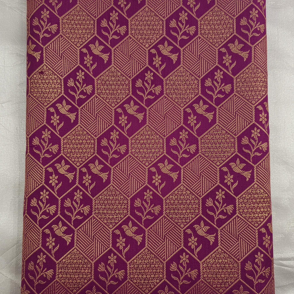 Kuberan Deep Magenta Purple with All-Over Gold Zari Hexagonal Honeycomb Jaal & Gold Zari  Border Kanchipuram Silk Saree