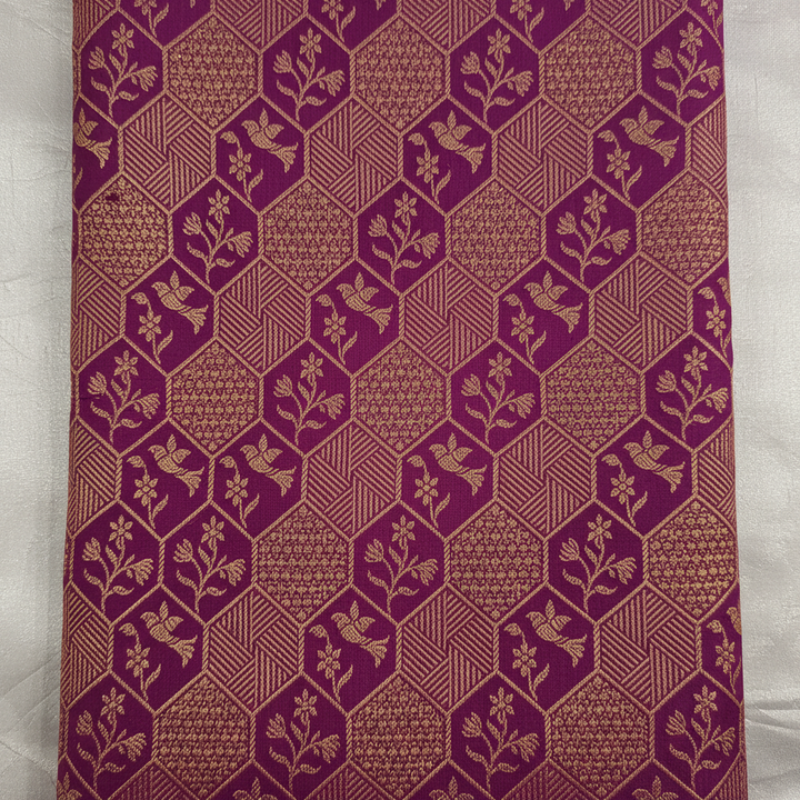Kuberan Deep Magenta Purple with All-Over Gold Zari Hexagonal Honeycomb Jaal & Gold Zari  Border Kanchipuram Silk Saree