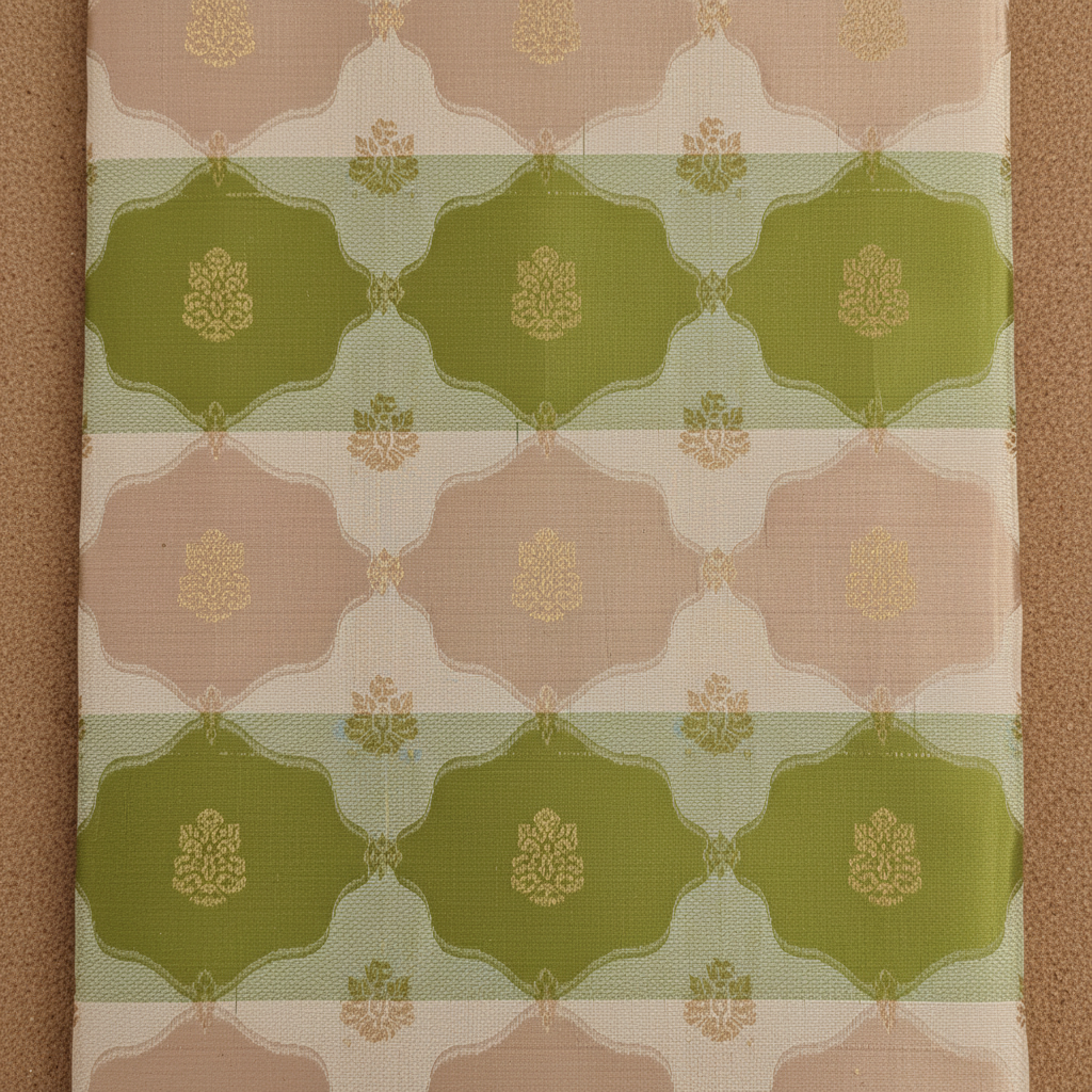 Kuberan  Ivory Cream & Olive Green Two-Colour Body with Gold Zari Floral Butta Kanchipuram Silk Saree