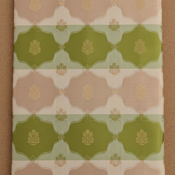 Kuberan  Ivory Cream & Olive Green Two-Colour Body with Gold Zari Floral Butta Kanchipuram Silk Saree