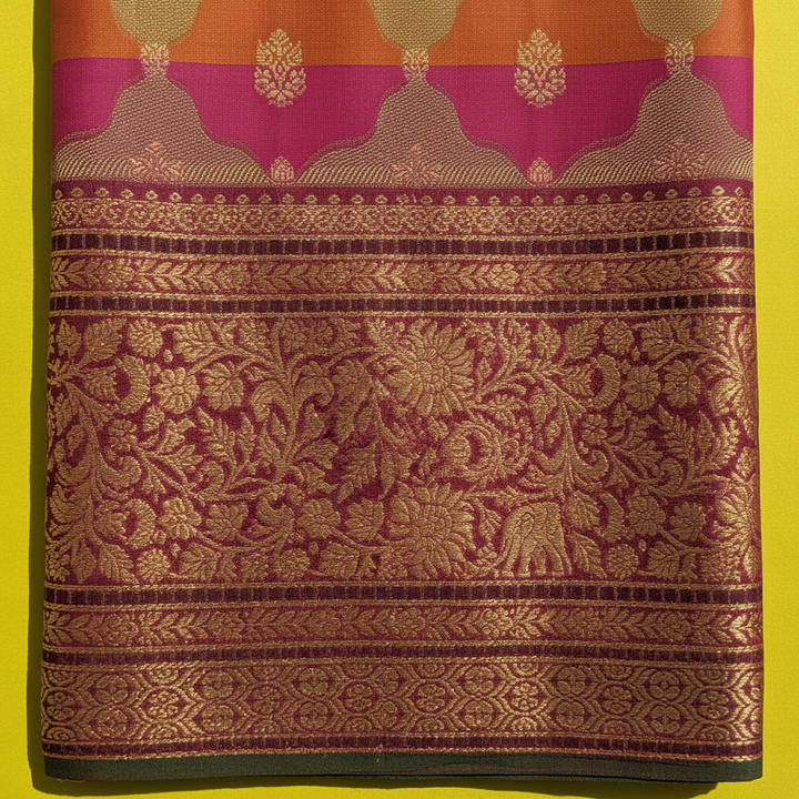 Kuberan Magenta Pink & Orange Kanchipuram Silk Saree