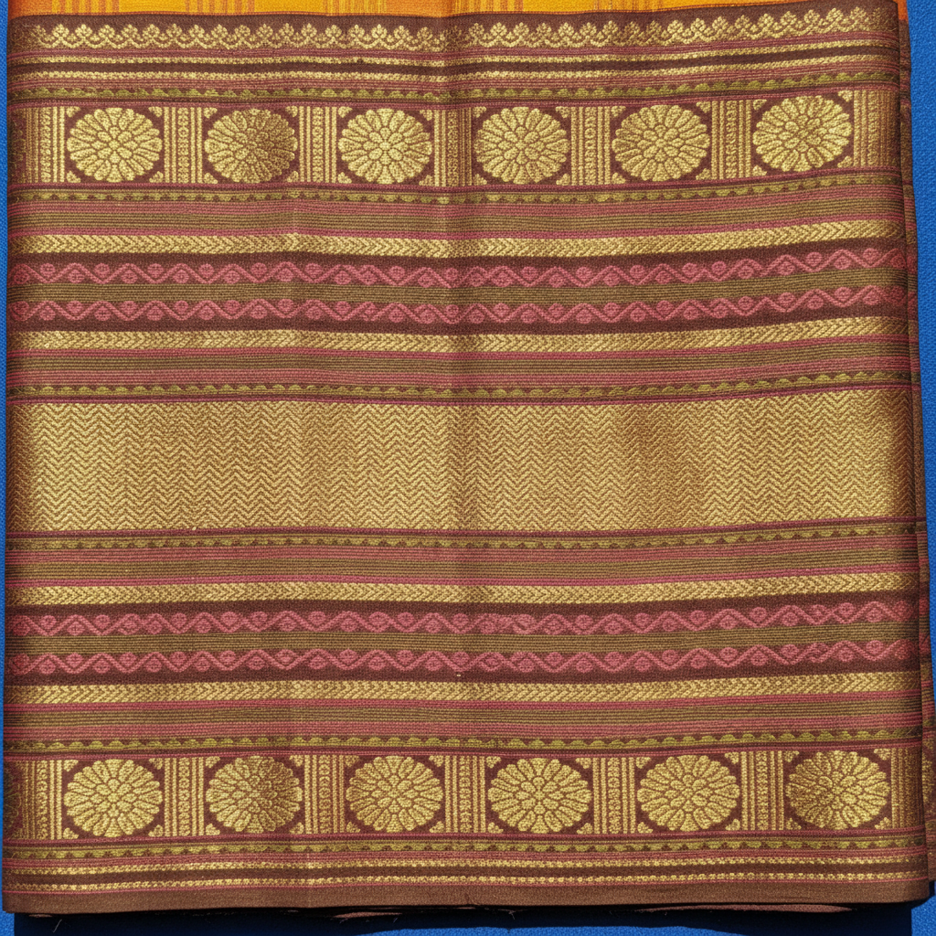 Kuberan Golden Yellow & Crimson Red Kanchipuram Silk Saree