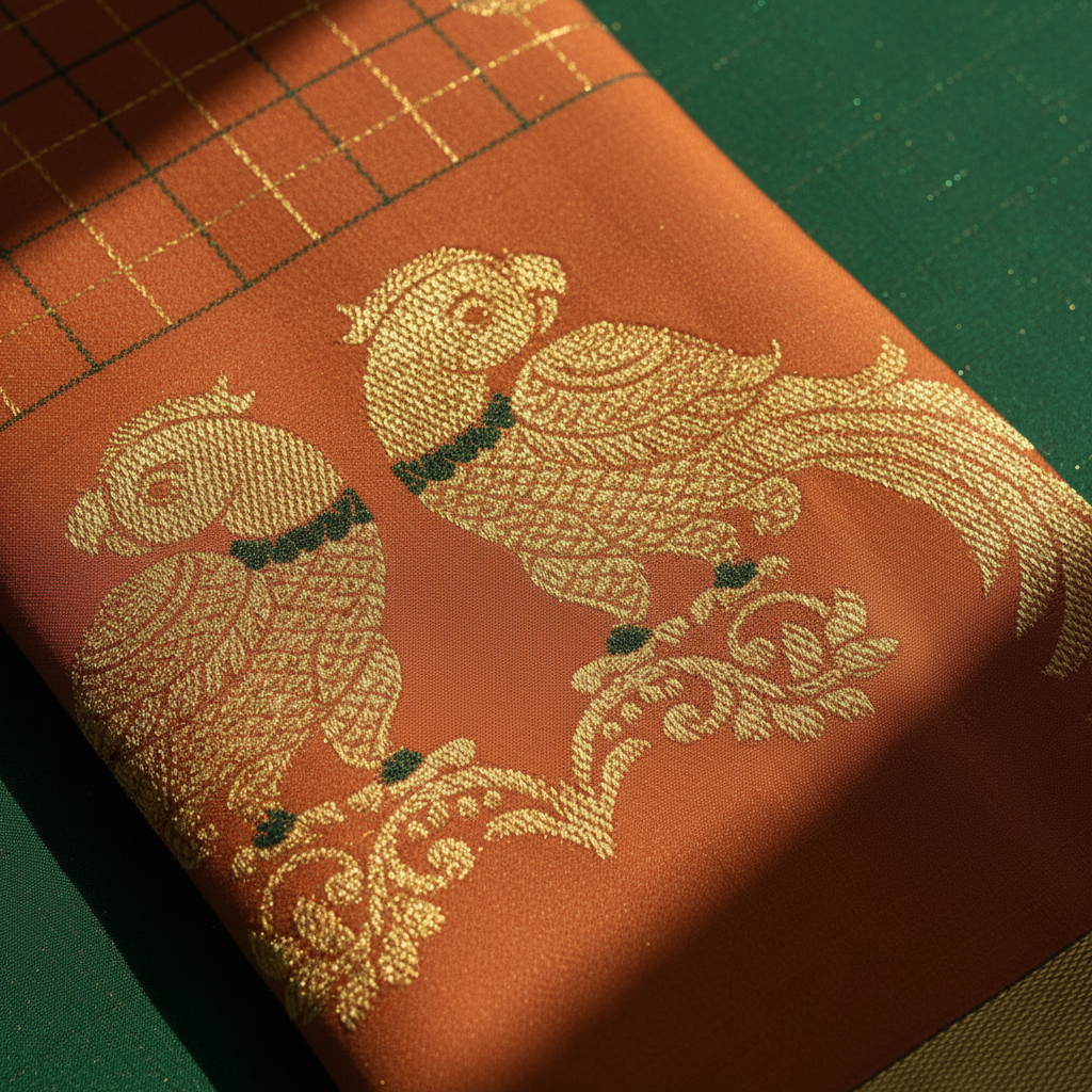 kuberan Orange Kanchipuram Silk Saree