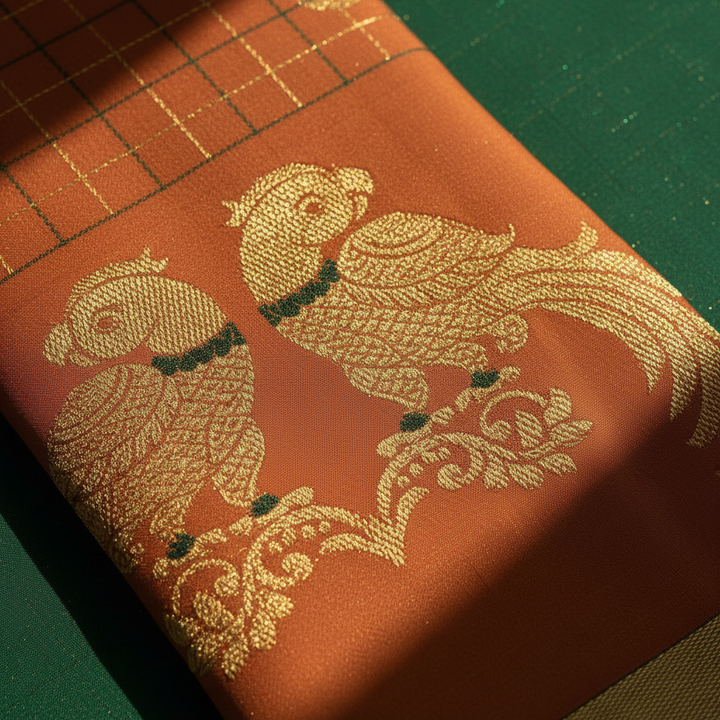 kuberan Orange Kanchipuram Silk Saree