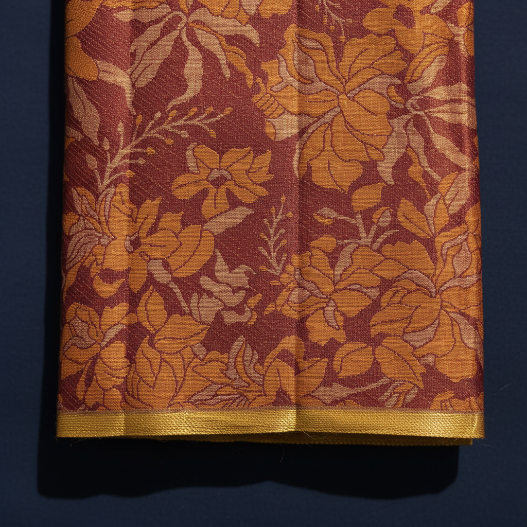 Kuberan  Wine Maroon & Burnt Golden Orange Kanchipuram Silk Saree