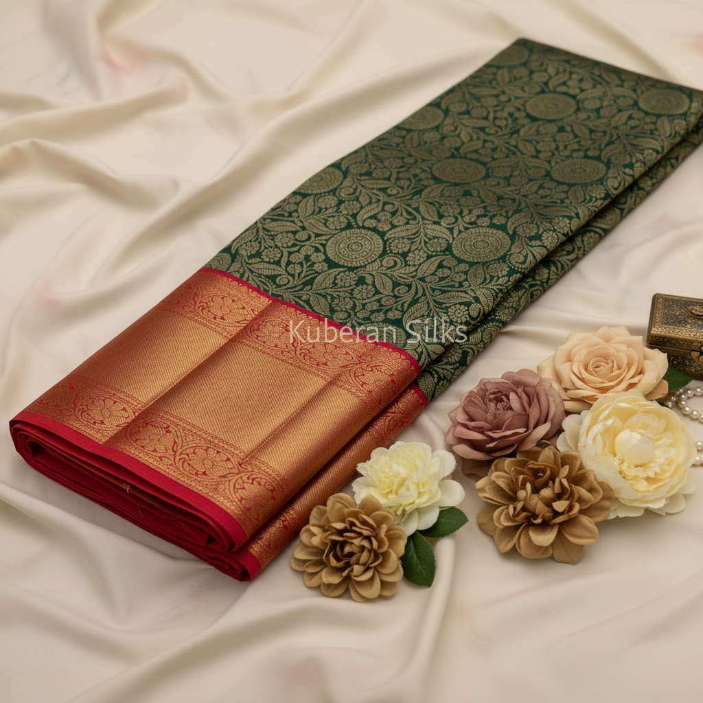 bottle Green Kanchipuram Silk Saree