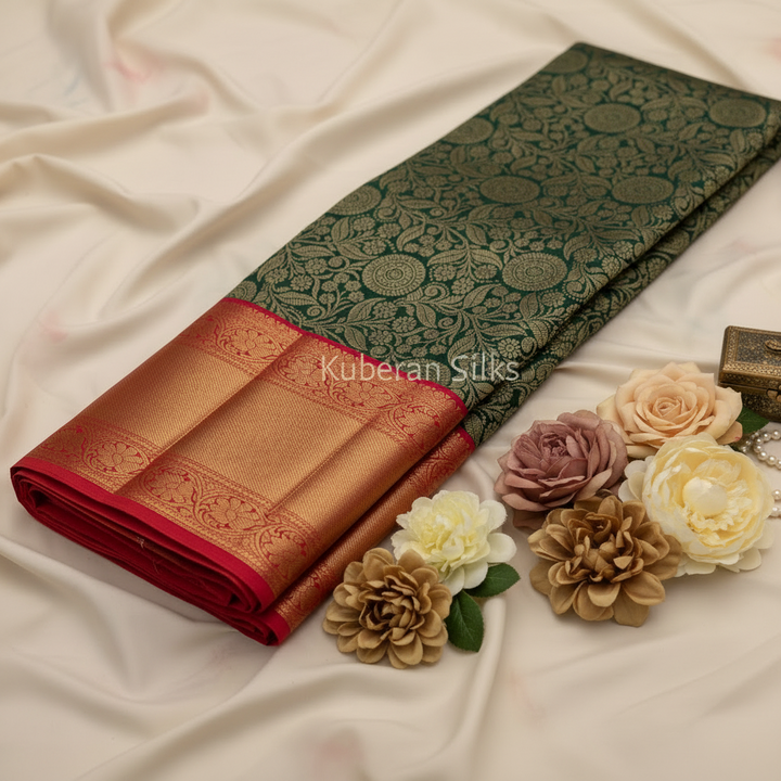 bottle Green Kanchipuram Silk Saree