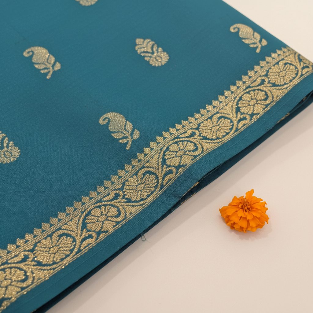 KUBERAN TURQUOISE BLUE SEMI SILK SAREE