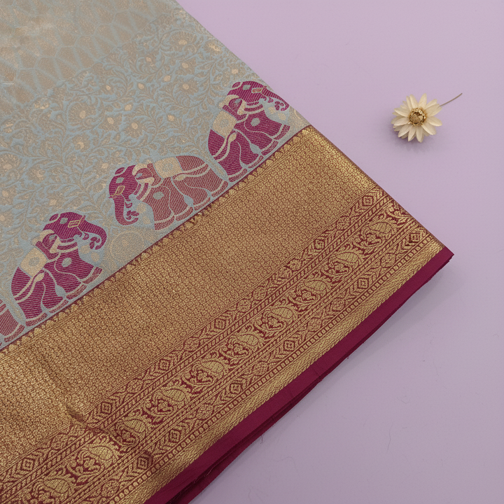 KUBERAN SILVER ELEPHANT SEMI SILK SAREE